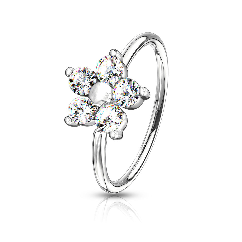 20G Surgical Steel CZ Flower Bendable (8mm) Nose Hoop